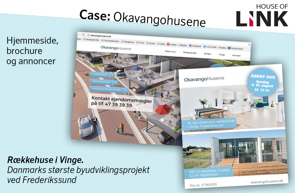 Markedsføringsmateriale for Okavangohusene i Frederikssund